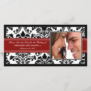 Elegant Damask Rett-the-Date-Fotokarte: rot Save The Date