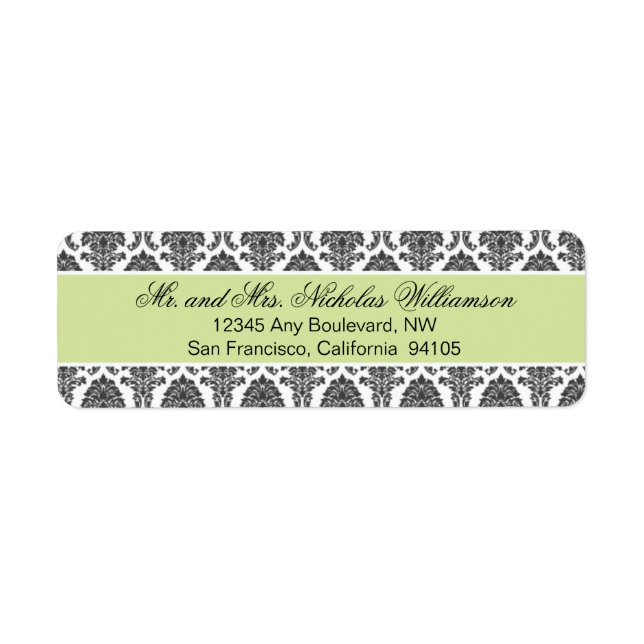 Elegant Damask Return Address Label (sage) (Vorne)