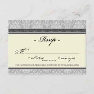 Elegant Damask RSVP Card (silber/creme) Karte