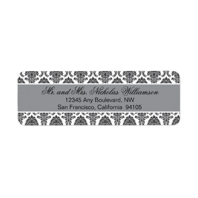 Elegant Damask Rücksendeadresse Label (silber) (Vorne)