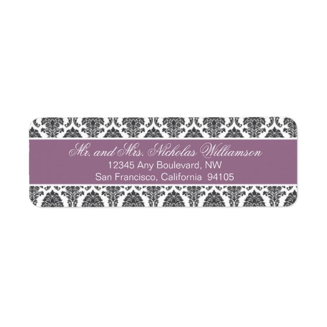 Elegant Damask Rücksendeadresse (lila) (Vorne)