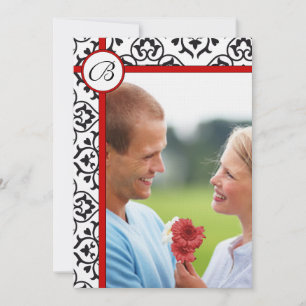 Elegant Damask Side Borders Red Trim Wedding Einladung
