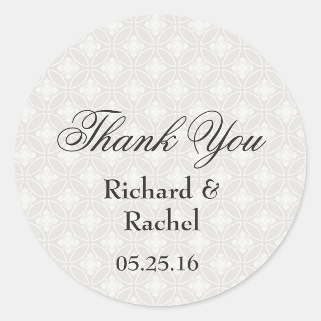 Elegant Damask Silver and White Vielen Dank Runder Aufkleber (Vorderseite)
