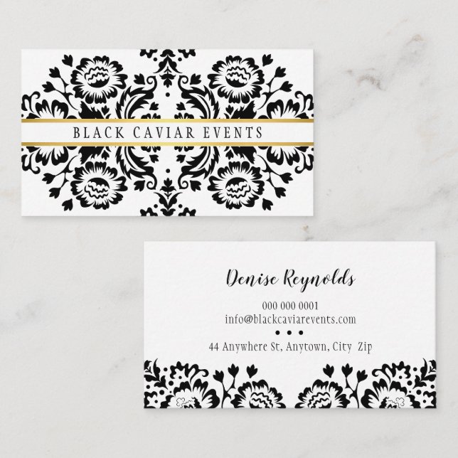 ELEGANT DAMASK Vintages Muster Gold Schwarz-weiß Visitenkarte (Vorne/Hinten)
