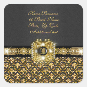 Elegant Damask "we ve move" "new address" Quadratischer Aufkleber