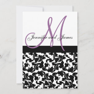 Elegant Damask Wedding Einladung Monogram Purple