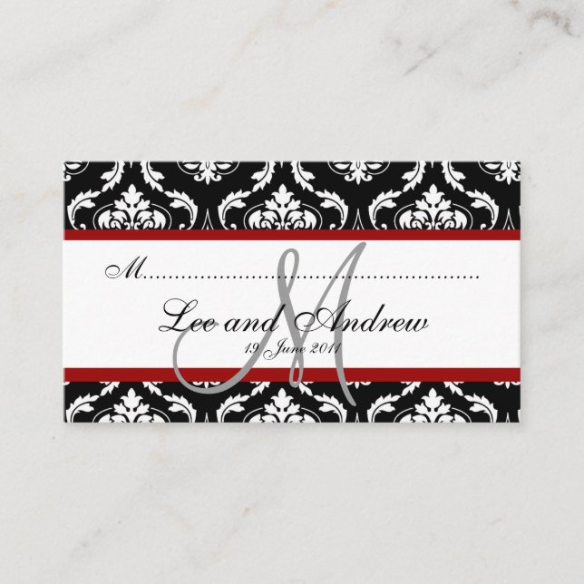 Elegant Damask Wedding Empfang Platzkarte Red (Vorderseite)