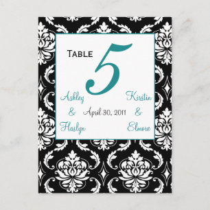 Elegant Damask Wedding Tischnummer Card Jade