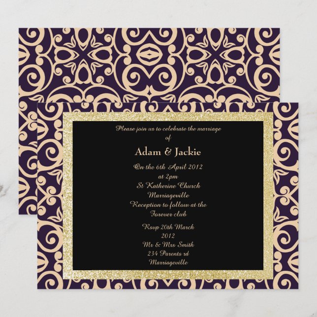ELEGANT Damask WEDING Einladung (Vorne/Hinten)