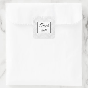 Elegant Damask White Wedding Danke einfach Quadratischer Aufkleber
