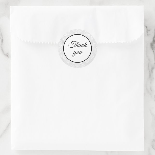 Elegant Damask White Wedding Danke einfach Runder Aufkleber (Tasche)