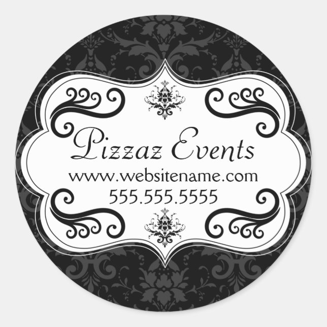 Elegant Damask Wirbel Runder Aufkleber (Vorderseite)