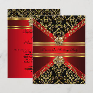 Elegant Damast Königlich Rot Gold Schwarz Geburtst Einladung