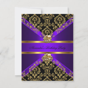 Elegant Damast Lila Gold Schwarz Geburtstag Einladung