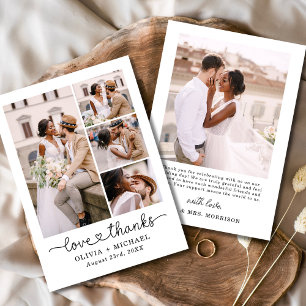 Elegant Dank Script Five Foto Collage Hochzeit Dankeskarte