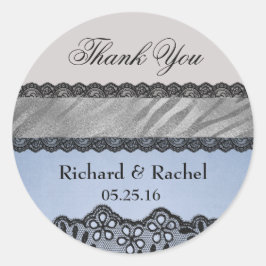 Elegant Danke Blue und Gray Runder Aufkleber