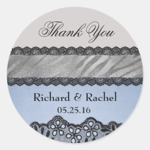Elegant Danke Blue und Gray Runder Aufkleber