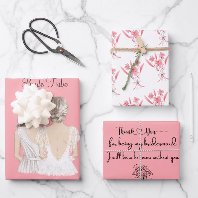 Elegant danke, dass du meine Bridesmaid warst Geschenkpapier Set (Vorderseite)