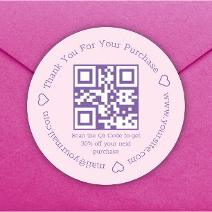 elegant danke Geschäft QR-Code pink lila Runder Aufkleber