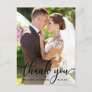 Elegant danke Ihnen Black Script Wedding Foto Postkarte