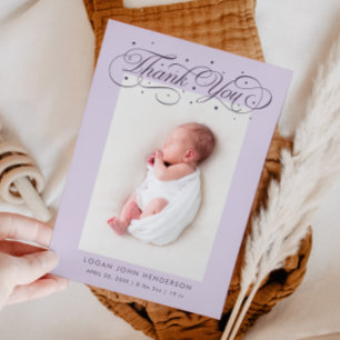 Elegant danke Ihnen Kalligraphie Lila Geburt Ankündigung