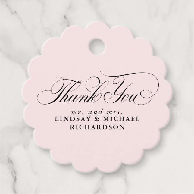 Elegant danke Ihnen rosa Hochzeit Geschenkanhänger (Vorderseite)