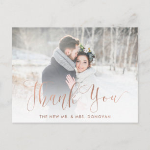 Elegant Danke   Imitats Rose Gold mit Hochzeitsfes Postkarte
