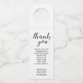 Elegant Danke Schwarz-weiß Hochzeit Flaschenanhänger