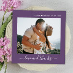 Elegant Danke Script Mauve 2 Foto Wedding<br><div class="desc">Elegante moderne, Minimalistische Hand Lettered 2 Foto Wedding Dankeschön Card in Lila Mauve Farbe. Stilvolle Hochzeit dank Kartenvorlage mit einem Foto auf der Vorderseite und einem Foto auf der Rückseite. Mit dem Text "Liebe und Dank" in einer Wirblen Hand Letterkalligraphie oder Typografie Skript-Schriftart in weiß auf violett oder staubigen lila...</div>