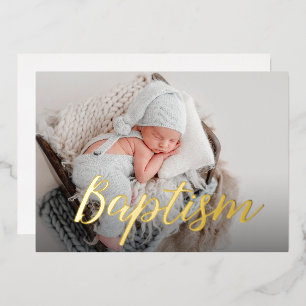 Elegant Dankeschön Baby Foto Taufen Script Folieneinladung