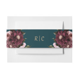 Elegant Dark Aquamarin Burgundy Floral Wedding Einladungsbanderole