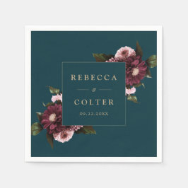 Elegant Dark Aquamarin Burgundy Floral Wedding Serviette