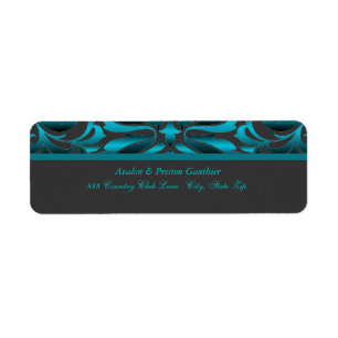 Elegant Dark Aquamarin Damask Wedding Address Labe
