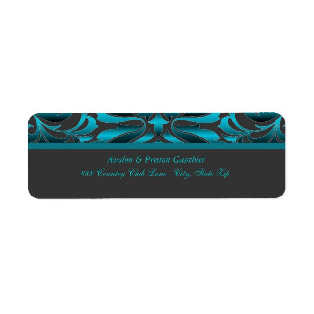 Elegant Dark Aquamarin Damask Wedding Address Labe (Vorne)