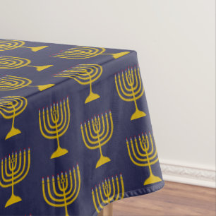 Elegant Dark Blue Chanukah Hanukkiyah MENORAH Tischdecke