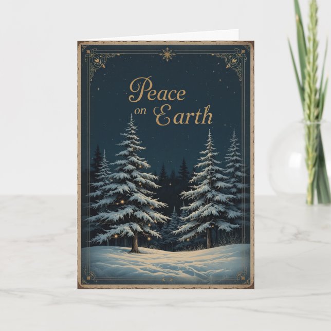 Elegant dark blue Christmas and glowing Peace  Karte (Vorderseite)