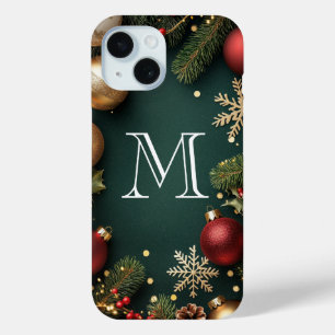 Elegant Dark Blue Christmas Monogram Case-Mate iP iPhone Hülle