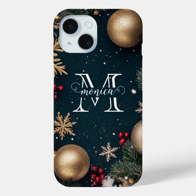 Elegant Dark Blue Christmas Monogram Case-Mate iPhone Hülle (Rückseite)
