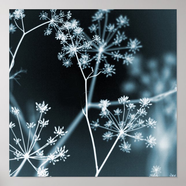 Elegant Dark Blue Floral Abstrakt Poster (Vorne)