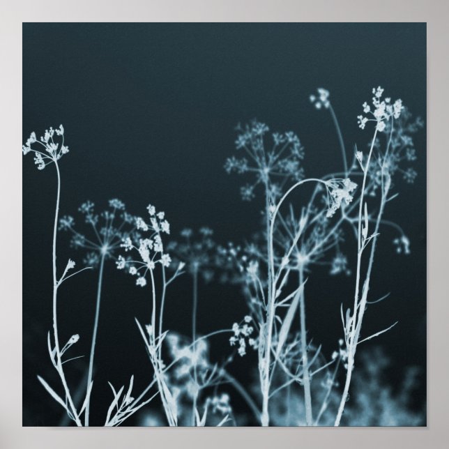 Elegant Dark Blue Floral Abstrakt Poster (Vorne)