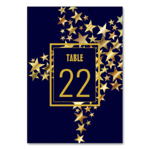 Elegant Dark Blue   GOLD STARS   festlich Tischnummer