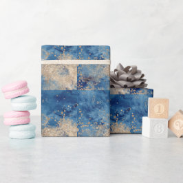 Elegant Dark Blue Gold Watercolor  Wrapping Paper Geschenkpapier