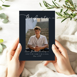 Elegant Dark Blue Graduate Announcement with Photo Einladung