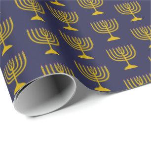 Elegant Dark Blue   Hanukkah   MENORAH Geschenkpapier
