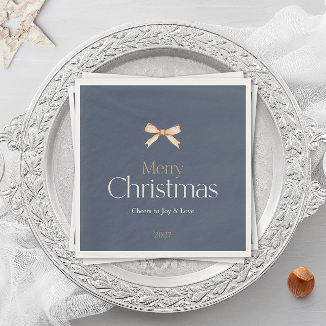 Elegant Dark Blue Merry Christmas Napkin Serviette (Von Creator hochgeladen)