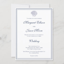 Elegant Dark Blue Muschel Wedding Einladung