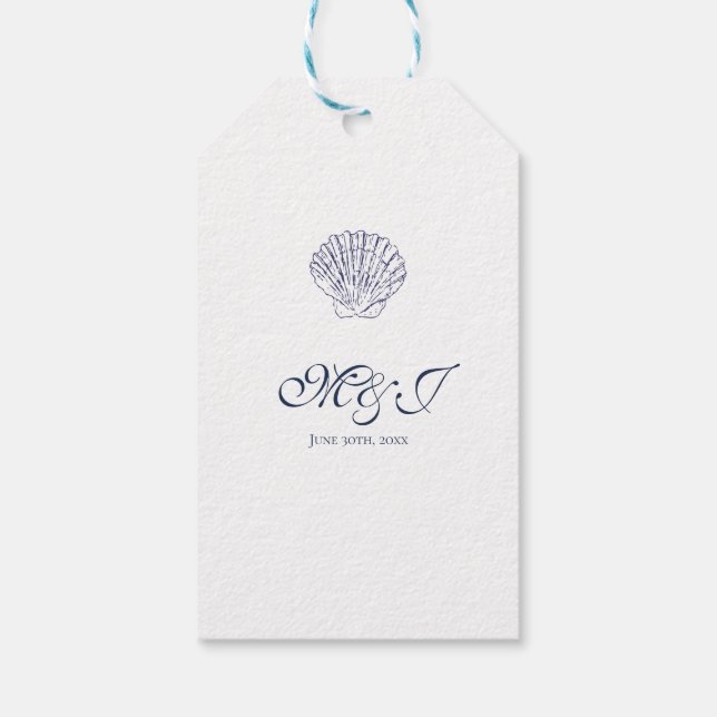 Elegant Dark Blue Muschel Wedding Vielen Dank Geschenkanhänger (Rückseite)