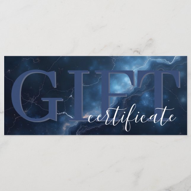 Elegant Dark Blue Navy Marble Gift Certificate Save The Date (Vorderseite)
