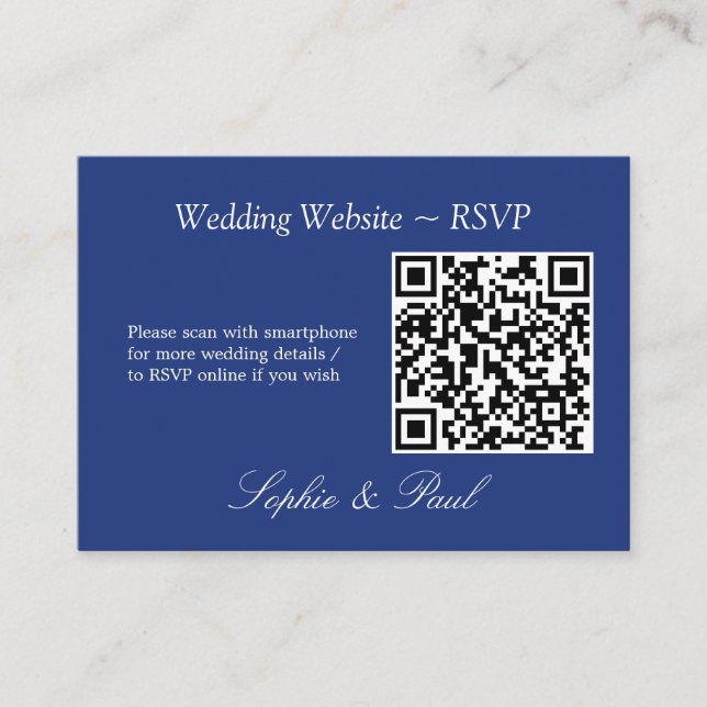 Elegant Dark Blue QR Code Website RSVP Card Begleitkarte (Vorderseite)