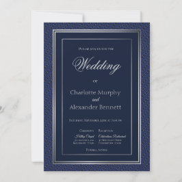 Elegant Dark Blue Silver Border Church Wedding Einladung